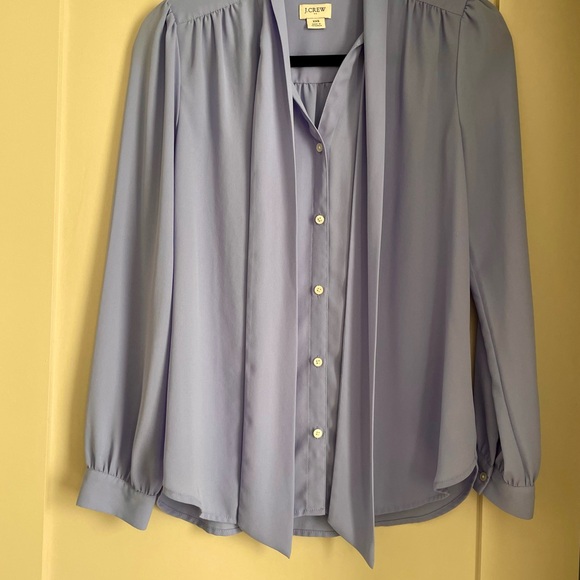 J.Crew Purple Lavender Periwinkle Tie Neck Buttondown Blouse XXS - Picture 5 of 8